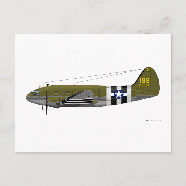 Cartão Postal Curtiss C-46 Tiras de Invasão de Comando (Frente)