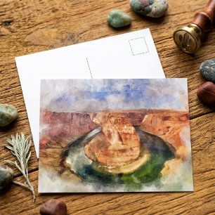 Cartão Postal Curva de ferradura na aquarela de Grand Canyon