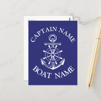 Cartão Postal Custom boat captain name navy Postcard