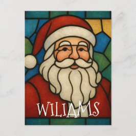 Cartão Postal Custom Christmas Santa Art Deco Stained Glass