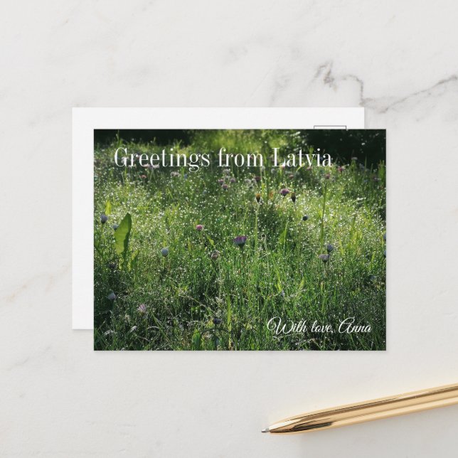 Cartão Postal Custom Greetings from Latvia Wildflower Photograph (Frente/Verso In Situ)
