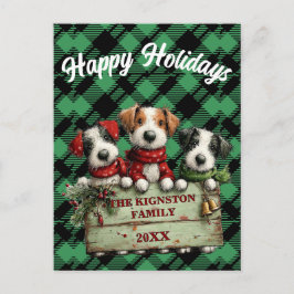 Cartão Postal Custom Holiday Green Checkered Pattern
