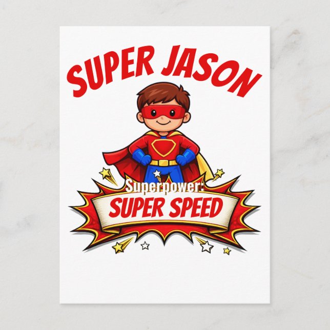 Cartão Postal Custom Kids Superhero Name & Superpower (Frente)