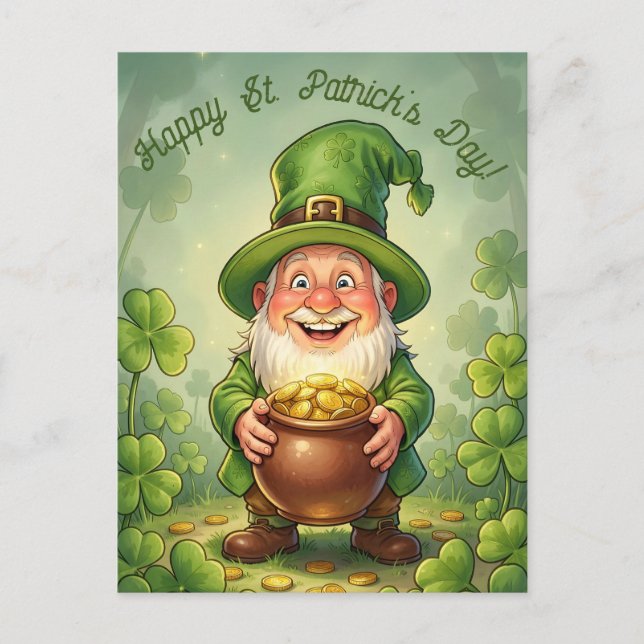 Cartão Postal Custom Leprechaun Gnome Happy St. Patrick's Day  (Frente)