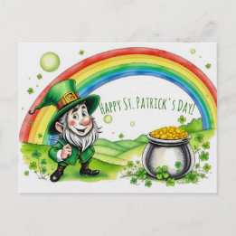Cartão Postal Custom Leprechaun Gnome St. Patrick's Day Shamrock
