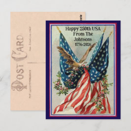 Cartão Postal Custom Name Vintage Fourth of July Patriotic Flag
