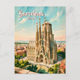 Cartão Postal Custom Sagrada Familia Barcelona Travel Watercolor