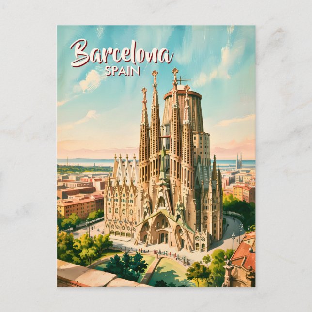 Cartão Postal Custom Sagrada Familia Barcelona Travel Watercolor (Frente)
