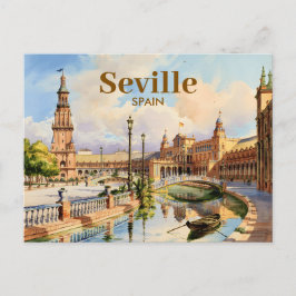 Cartão Postal Custom Seville Spain Plaza de Espana Watercolor