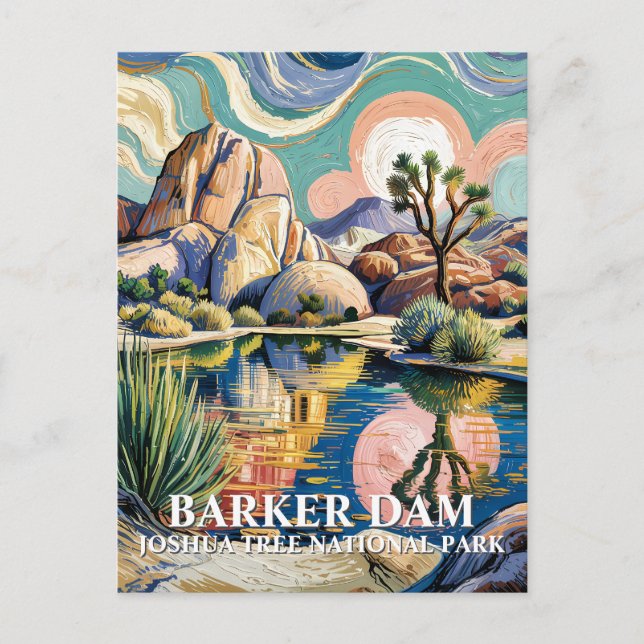 Cartão Postal Custom Text Barker Dam Joshua Tree Van Gogh Desert (Frente)