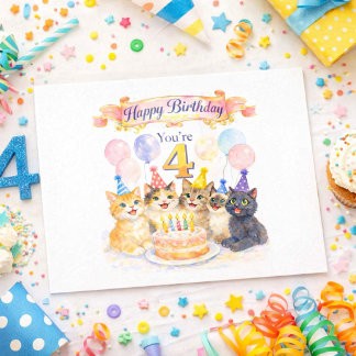 Cartão Postal Cute 4th Birthday for Girls 