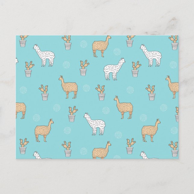 Cartão Postal Cute Alpaca Llama Cactus Pattern (Frente)