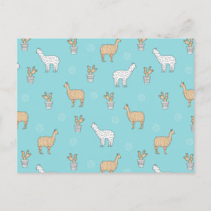 Cartão Postal Cute Alpaca Llama Cactus Pattern