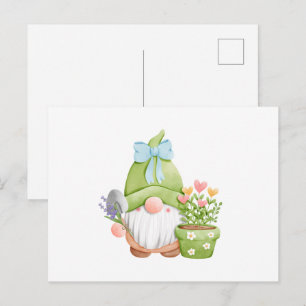 Cartão Postal Cute Anão de Jardim de Verão com Flores