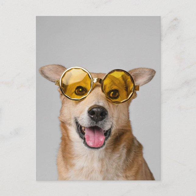 Cartão Postal cute and funny dog with glasses  (Frente)