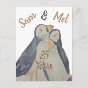 Cartão Postal Cute Anniversary Puffins