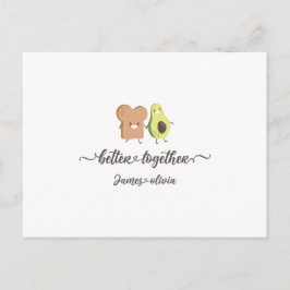 Cartão Postal Cute Avocado and Toast Better Together Personalize