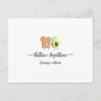 Cartão Postal Cute Avocado and Toast Better Together Personalize