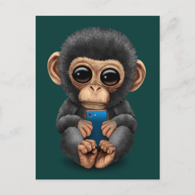 Cartão Postal Cute Baby Chimpanzé Segurando um Teto Celular (Frente)