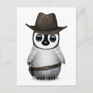 Cartão Postal Cute Baby Penguin Cowboy Personalizável