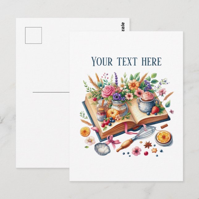 Cartão Postal Cute bakery recipe book add message business name (Frente/Verso)