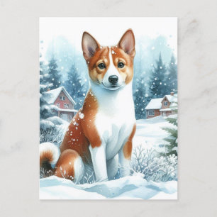 Cartão Postal Cute Basenji Winter Wcolor Art