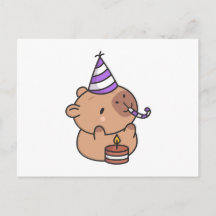 Cute Birthday Capybara with Party Hat and Cake Kaw