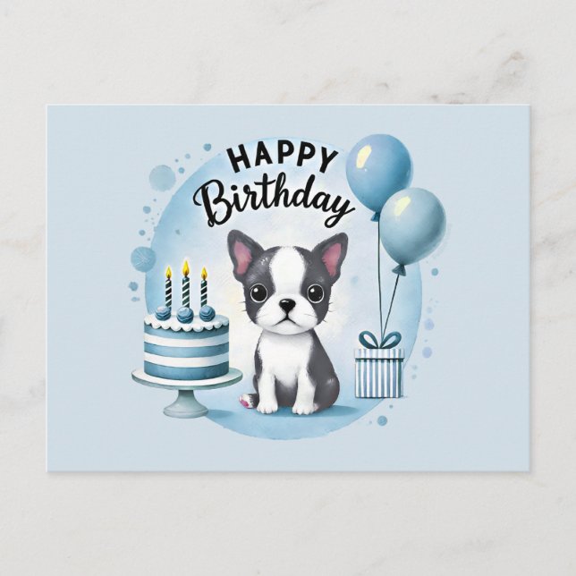 Cartão Postal Cute Boston Terrier Birthday PostCard  (Frente)