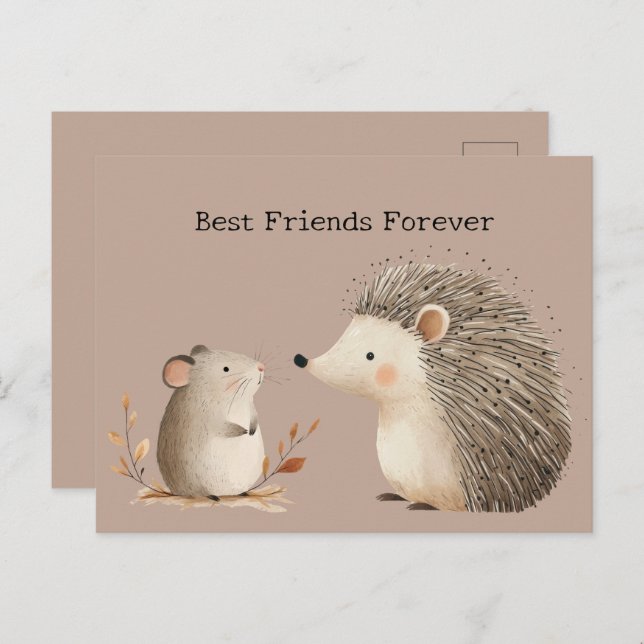 Cartão Postal Cute Brown Cream Hedgehog Mouse (Frente/Verso)