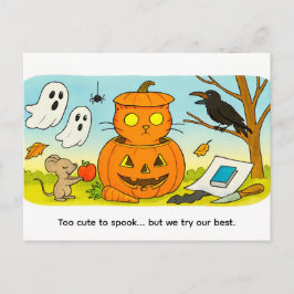 Cartão Postal Cute Cartoon Cat Sitting in Pumpkin Costume