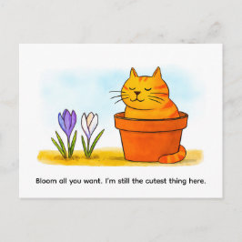 Cartão Postal Cute Cartoon Cat Sitting in Spring Flowers