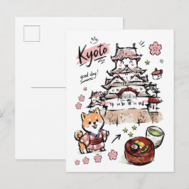 Cartão Postal Cute Castelo Japonês Arte Doodle Kyoto
