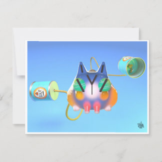 Cartão Postal Cute cat and tin can telephone postcard