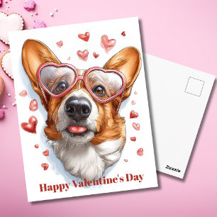 Cartão Postal Cute Corgi Hearts Postcard do Dia dos Namorados 