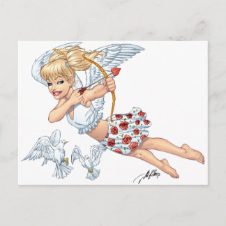 Cartão Postal Cute Cupido Angel com Pena de Amor pela Al Rio