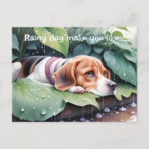 Cute Cute Beagle Rainy Day Botânico Verde
