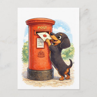 Cartão Postal Cute Dachshund Posting Letter Illustration
