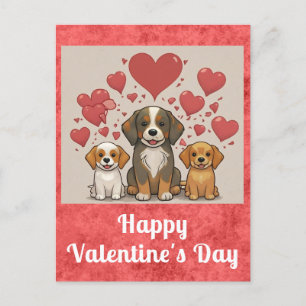Cartão Postal Cute Dia dos Namorados Aquarela Cachorro Coração