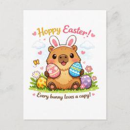 Cartão Postal Cute Easter Capybara Eggs Bunny Ears