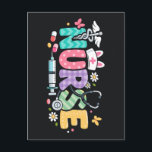 Cartão Postal Cute Easter Nurse Medical Humor<br><div class="desc">Colorful lettering with a nurse hat,  stethoscope,  flowers and playful medical symbols. A cheerful graphic celebrating caring nurses and healthcare professionals during the Easter season with a bright and friendly hospital atmosphere.</div>