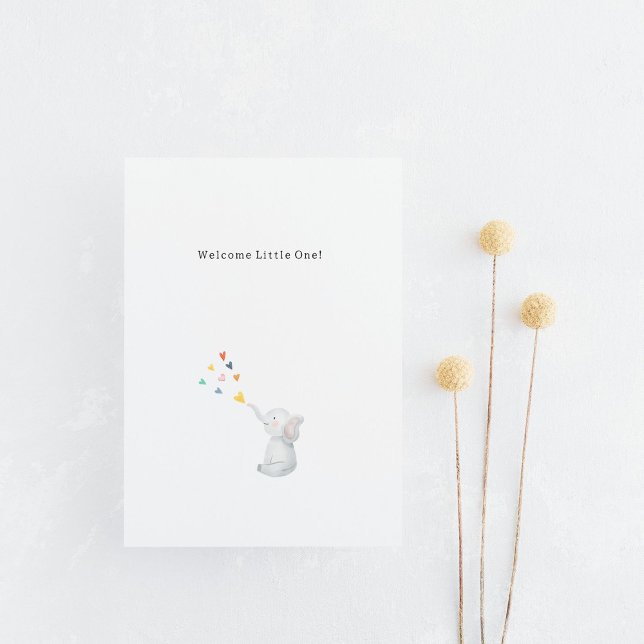 Cartão Postal Cute Elephant And Hearts Welcome New Baby Card (Criador carregado)