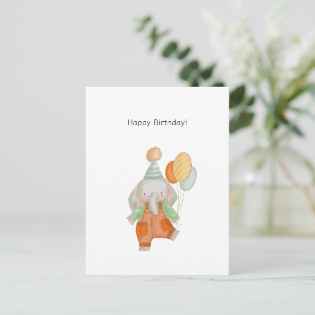 Cartão Postal Cute Elephant With Balloons Happy Birthday Card (Em pé/Frente)