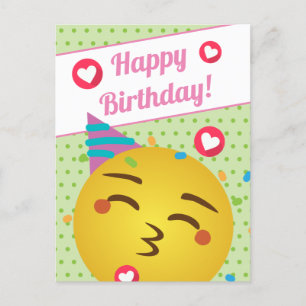 Cartão Postal Cute Emoji de Beijo com Bolinhas Verdes Feliz Aniv