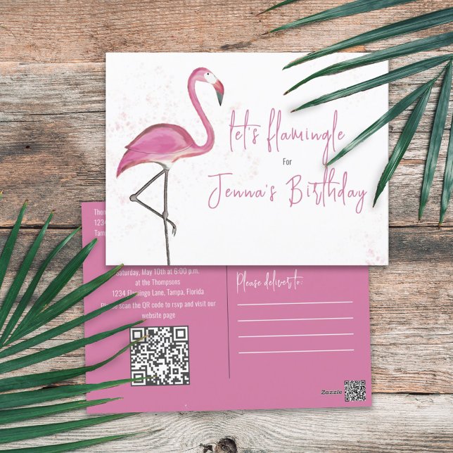 Cartão Postal Cute Flamingo Trendy Cód. QR - Aniversário Rosa (Criador carregado)
