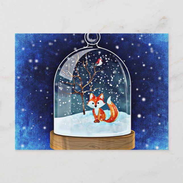 Cartão Postal Cute fox inside a snow globe (Frente)