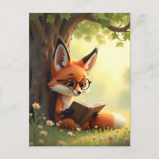 Cartão Postal Cute fox reading a book, custom 