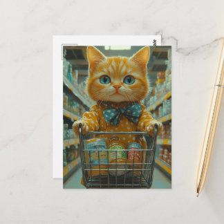 Cartão Postal Cute Ginger Kitty Shopping For Groceries