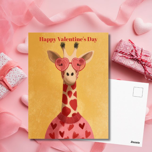 Cartão Postal Cute Giraffe Hearts Pullover Valentine`s Day Card  (Criador carregado)