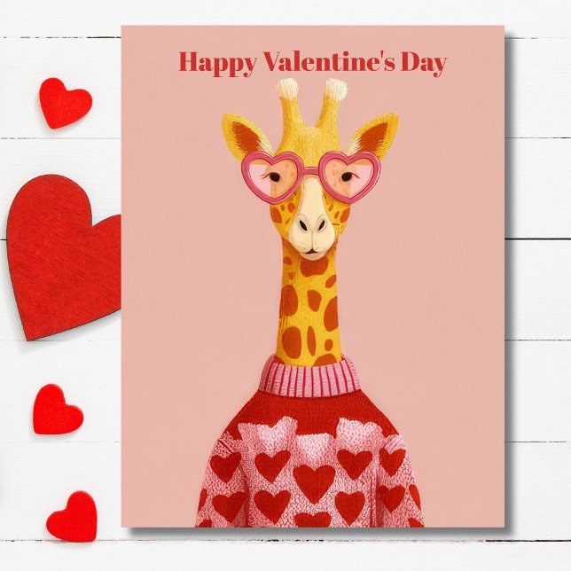 Cartão Postal Cute Giraffe Hearts Pullover Valentine`s Day Card  (Criador carregado)