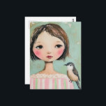 Cartão Postal Cute Girl With a Bird on Her Shoulder<br><div class="desc">A beautiful girl with a bird on her shoulder fantasy AI generated art</div>